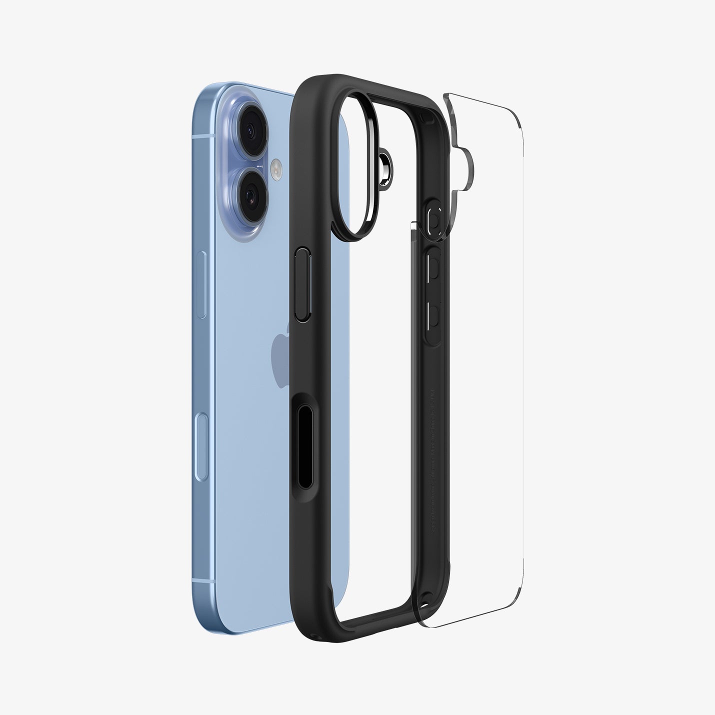 ACS10081 - iPhone 17 Ultra Hybrid in Matte Black showing the back, detached from the frame of the case aligned with the device