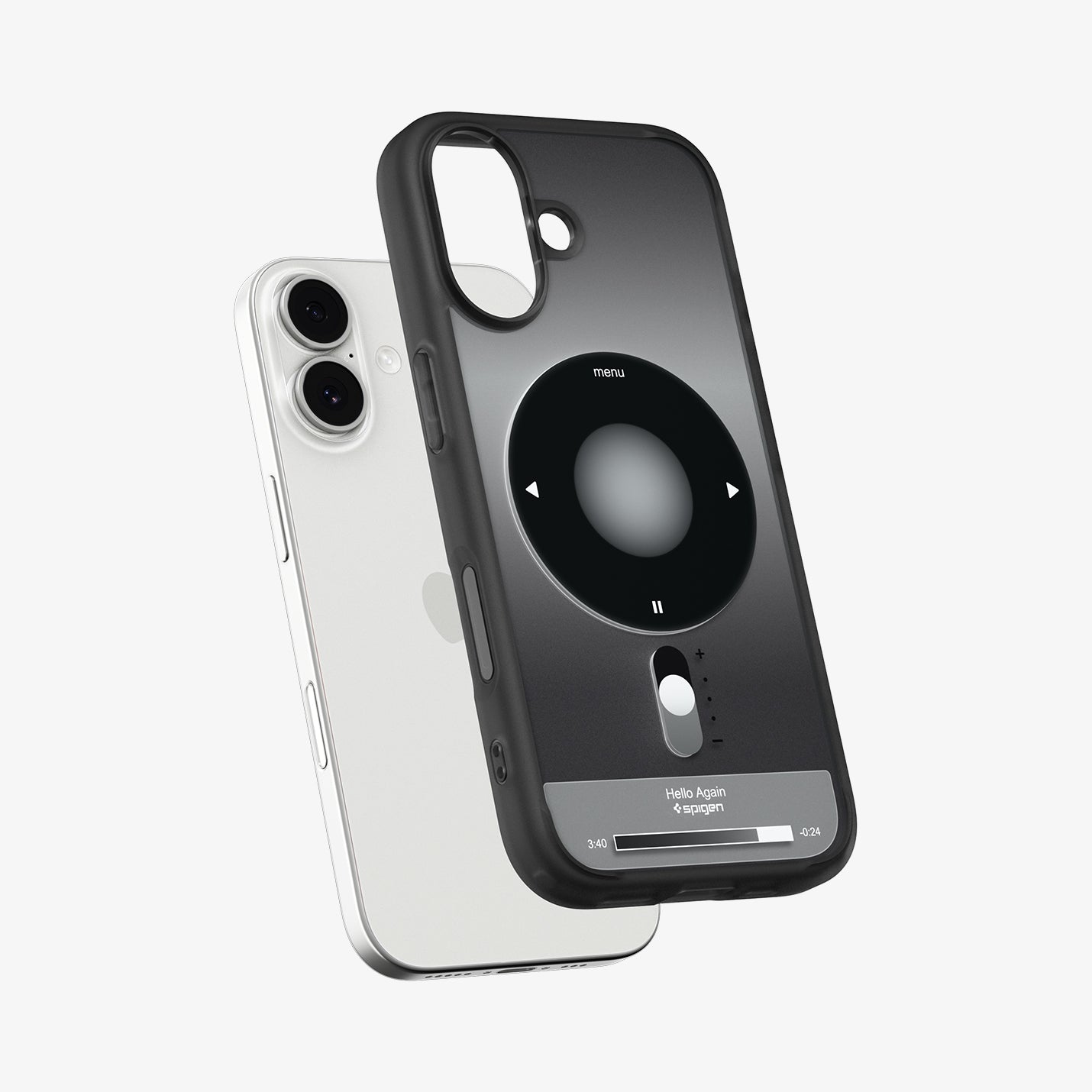 ACS10092 - iPhone 17 Ultra Hybrid Classic (MagFit) in Classic Black showing the front of layer hovering above the magfit magnet plate and the case