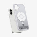 ACS10091 - iPhone 17 Ultra Hybrid Classic (MagFit) in Classic Silver showing the front of layer hovering above the magfit magnet plate and the case