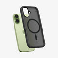 ACS10085 - iPhone 17 Ultra Hybrid (MagFit) in Frost Black showing the front of layer hovering above the magfit magnet plate and the case