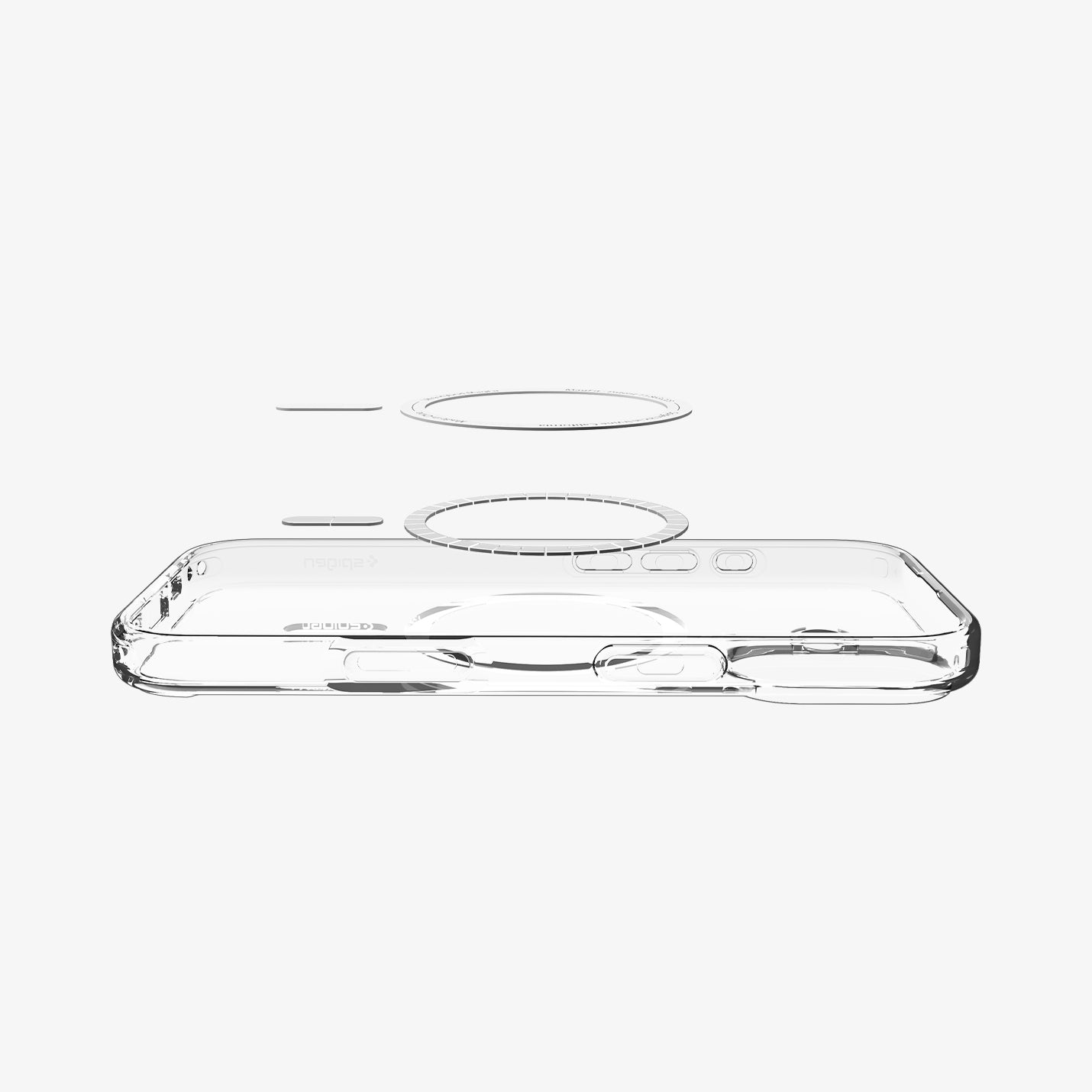 ACS10083 - iPhone 17 Ultra Hybrid (MagFit) in Clear Graphite showing layer and magfit magnet above the case