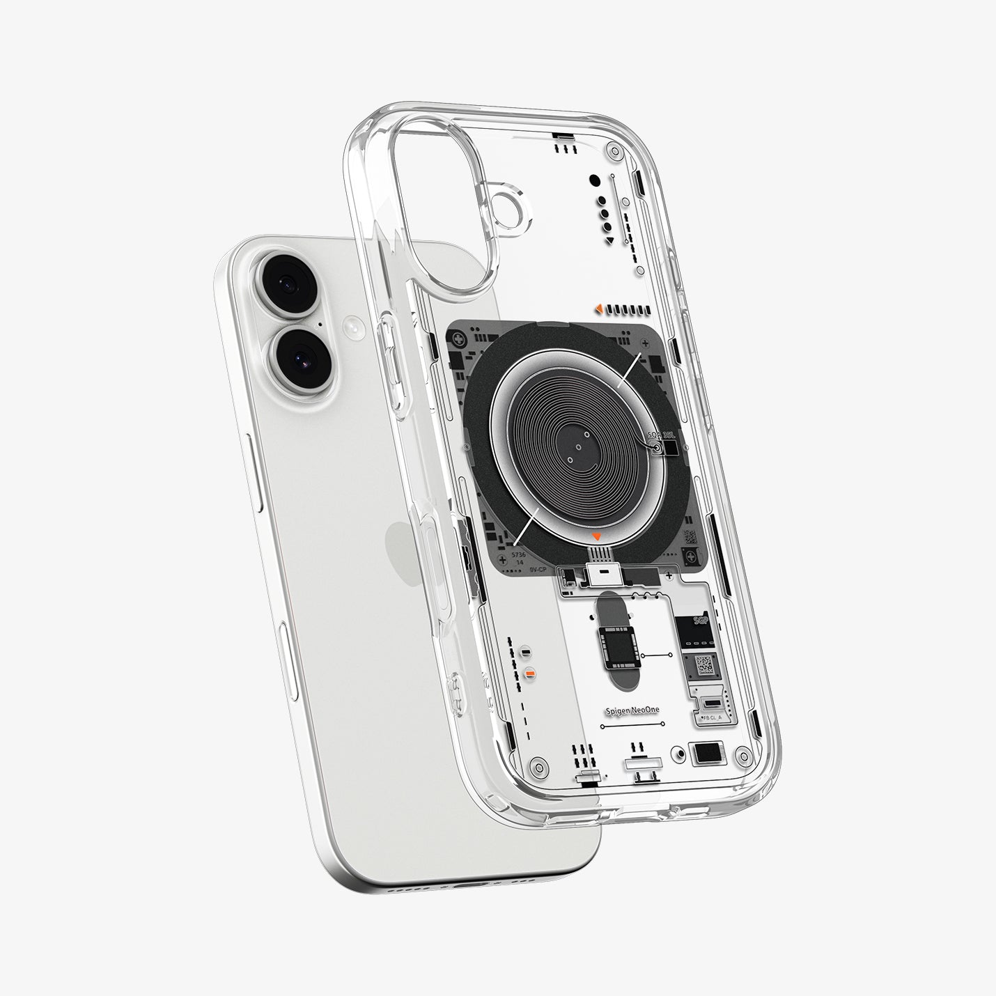 ACS10090 - iPhone 17 Ultra Hybrid Neo One (MagFit) showing the front of layer hovering above the magfit magnet plate and the case