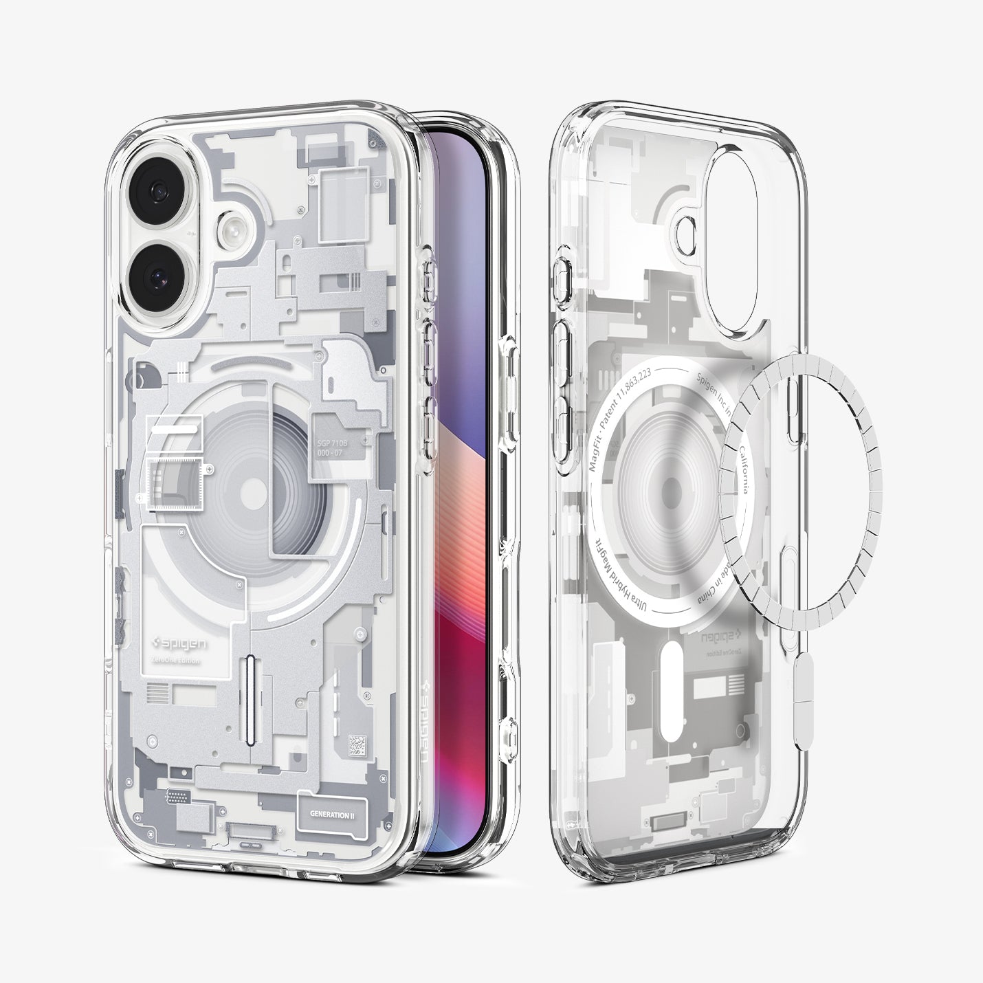 ACS10087 - iPhone 17 Ultra Hybrid Zero One (MagFit) in Zero One White showing the back, partial inner, partial front and sides