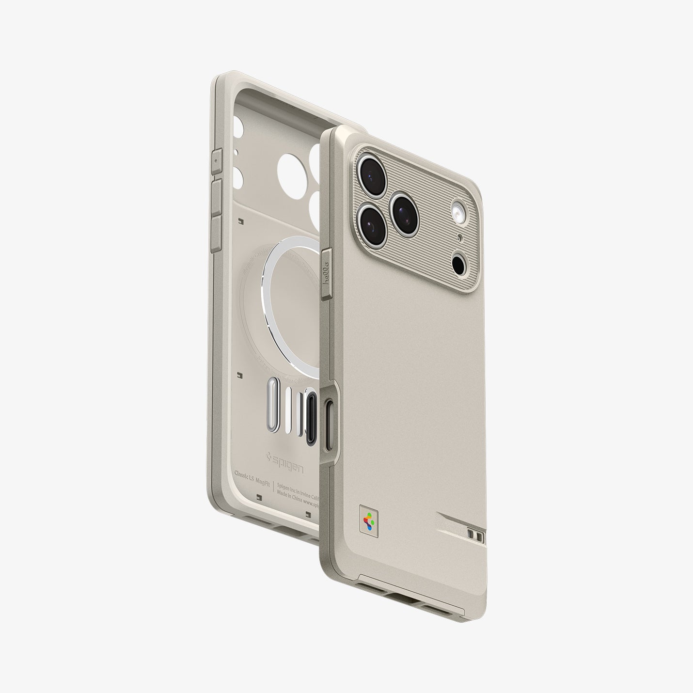 ACS10478 - iPhone 17 Pro Max Classic LS MagFit case showing separated front and back shells with internal MagSafe ring and slim construction