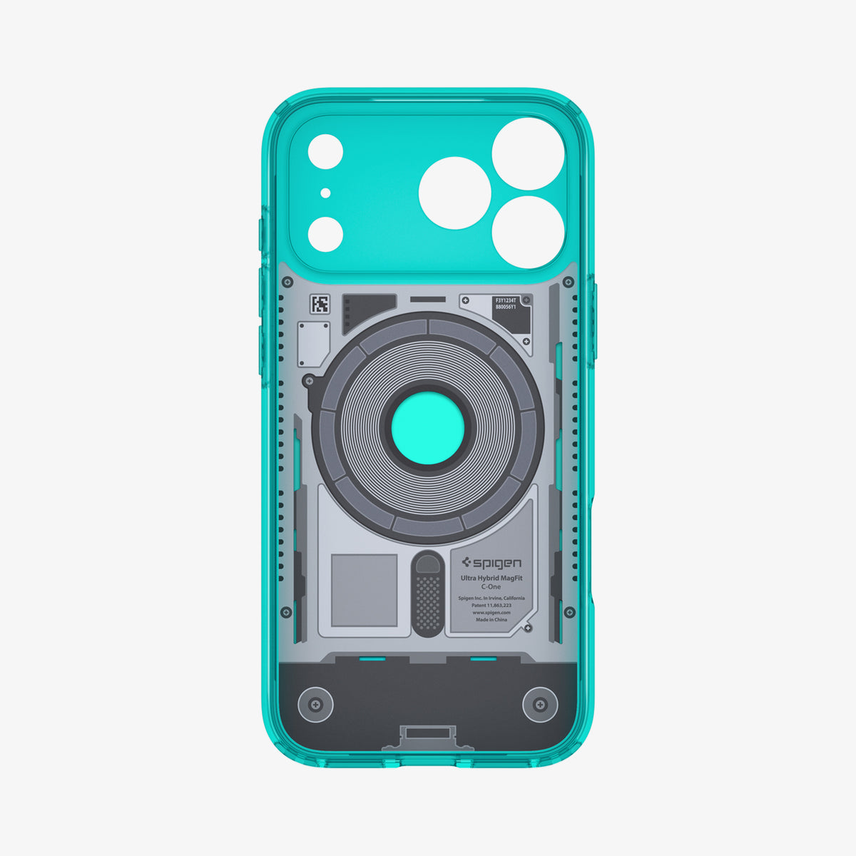 ACS11756 - iPhone 18 Pro / iPhone 17 Pro Ultra Hybrid C-One (Mag Fit) Bondi Blue showing the interior structure with a built-in magnetic ring and precise camera cutouts