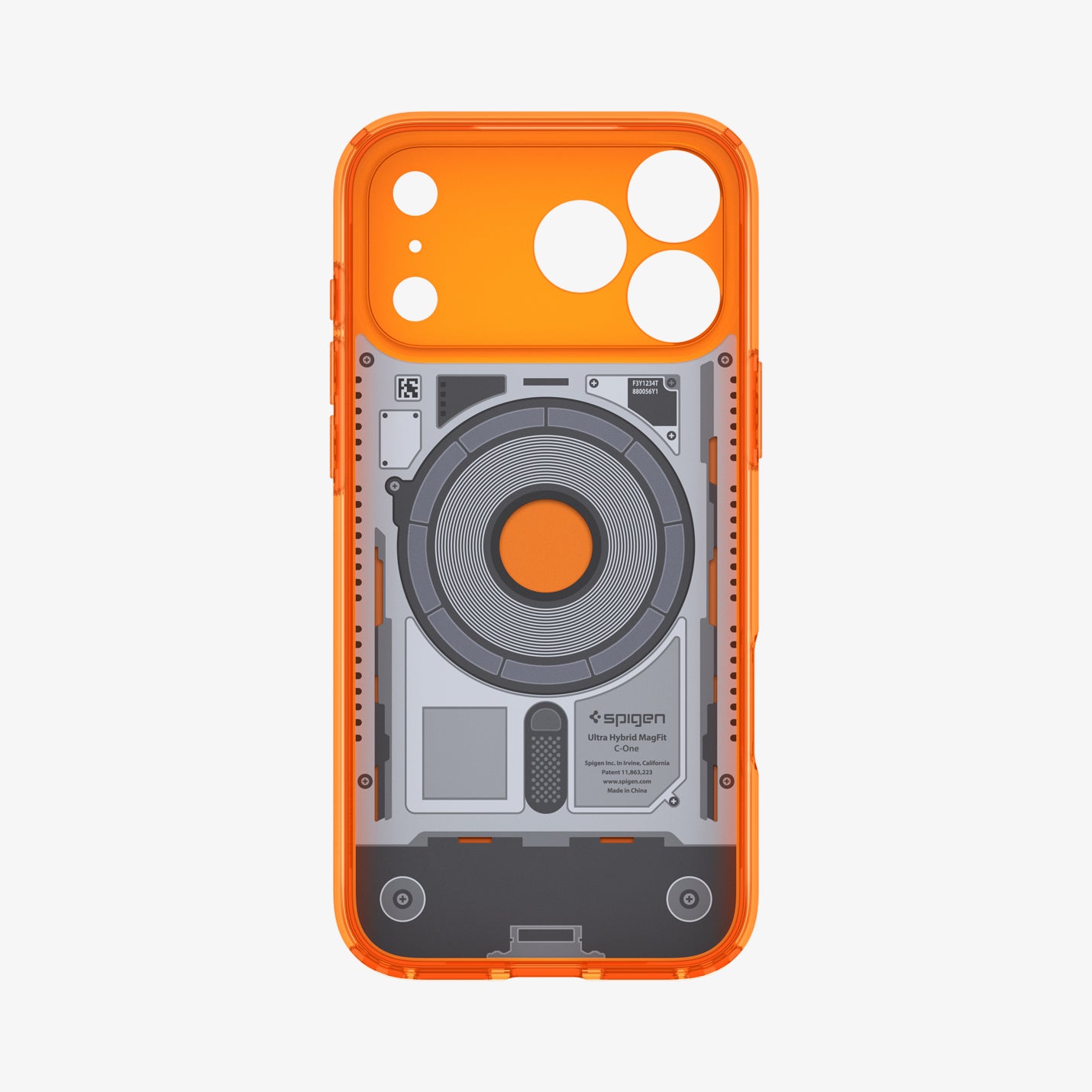 ACS11757 - iPhone 18 Pro / iPhone 17 Pro Ultra Hybrid C-One (Mag Fit) Tangerine showing the interior structure with a built-in magnetic ring and precise camera cutouts