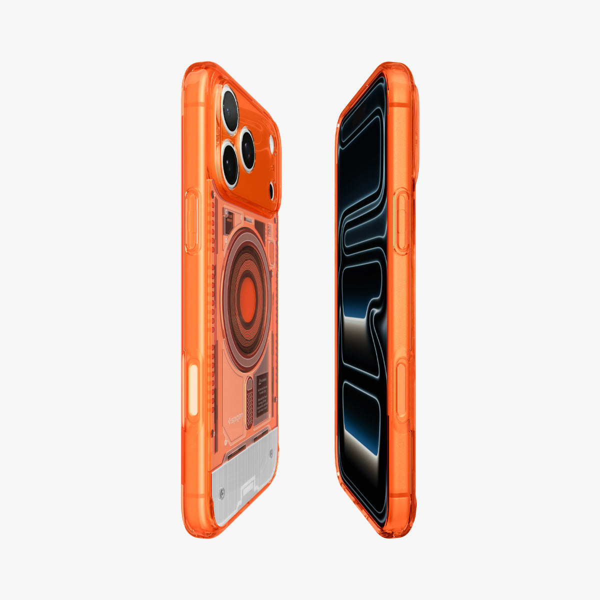 ACS11757 - iPhone 18 Pro / iPhone 17 Pro Ultra Hybrid C-One (Mag Fit) Tangerine showing front and back angled views highlighting the slim profile and raised protective edges