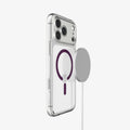 ACS12335 - iPhone 18 Pro / iPhone 17 Pro Ultra Hybrid (MagFit) in Clear Dark Cherry showing the front of layer hovering above the magfit magnet plate and the case