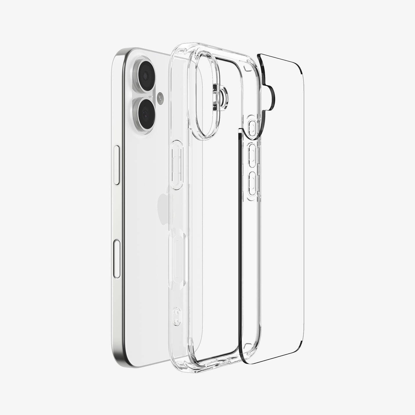 ACS10080 - iPhone 17 Ultra Hybrid in Crystal Clear showing the back, detached from the frame of the case aligned with the device