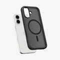 ACS10085 - iPhone 17 Ultra Hybrid (MagFit) in Frost Black showing the front of layer hovering above the magfit magnet plate and the case