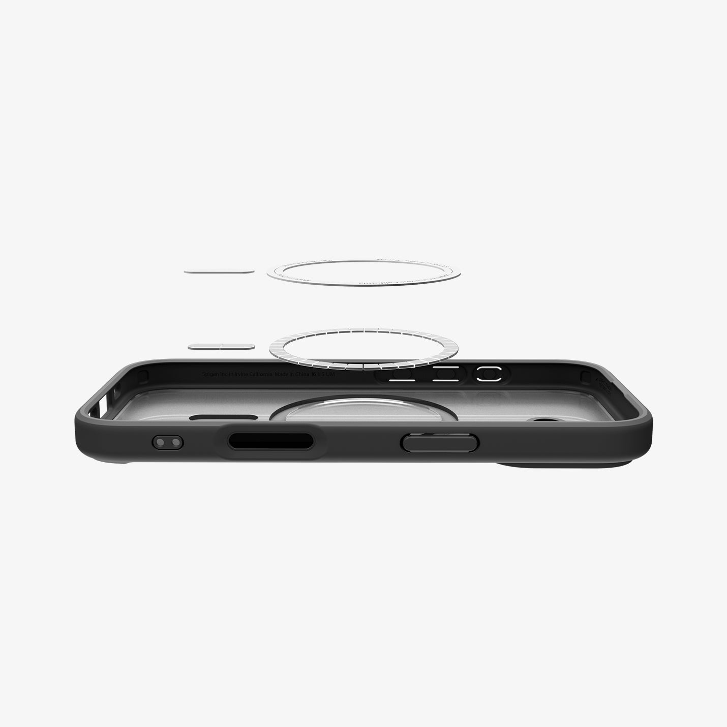 ACS10085 - iPhone 17 Ultra Hybrid (MagFit) in Frost Black showing layer and magfit magnet above the case