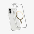 ACS10084 - iPhone 17 Ultra Hybrid (MagFit) in Clear Gold showing the front of layer hovering above the magfit magnet plate and the case