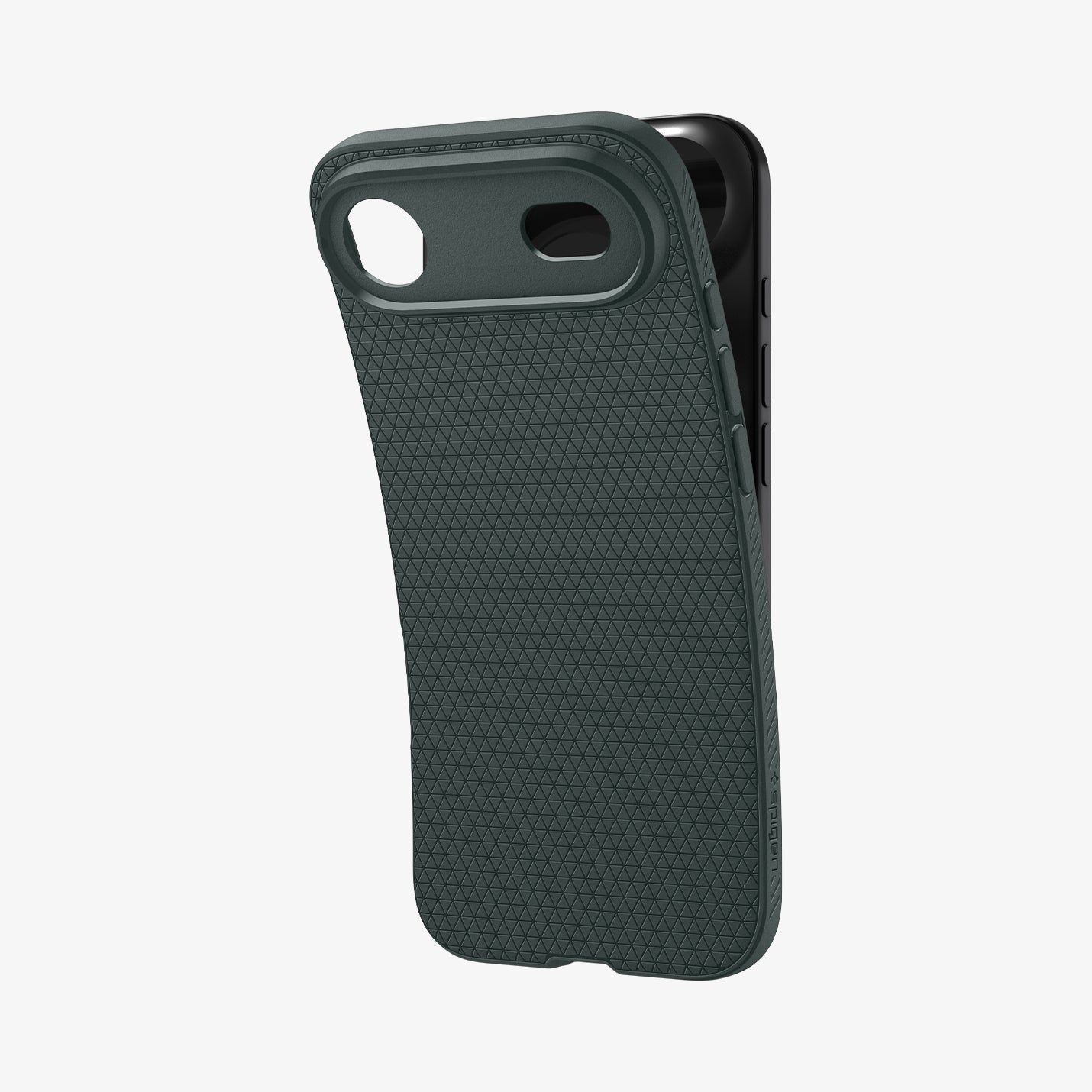 ACS09924 - iPhone 17 Air Liquid Air in Abyss Green showing the back, partially peeled off from the device