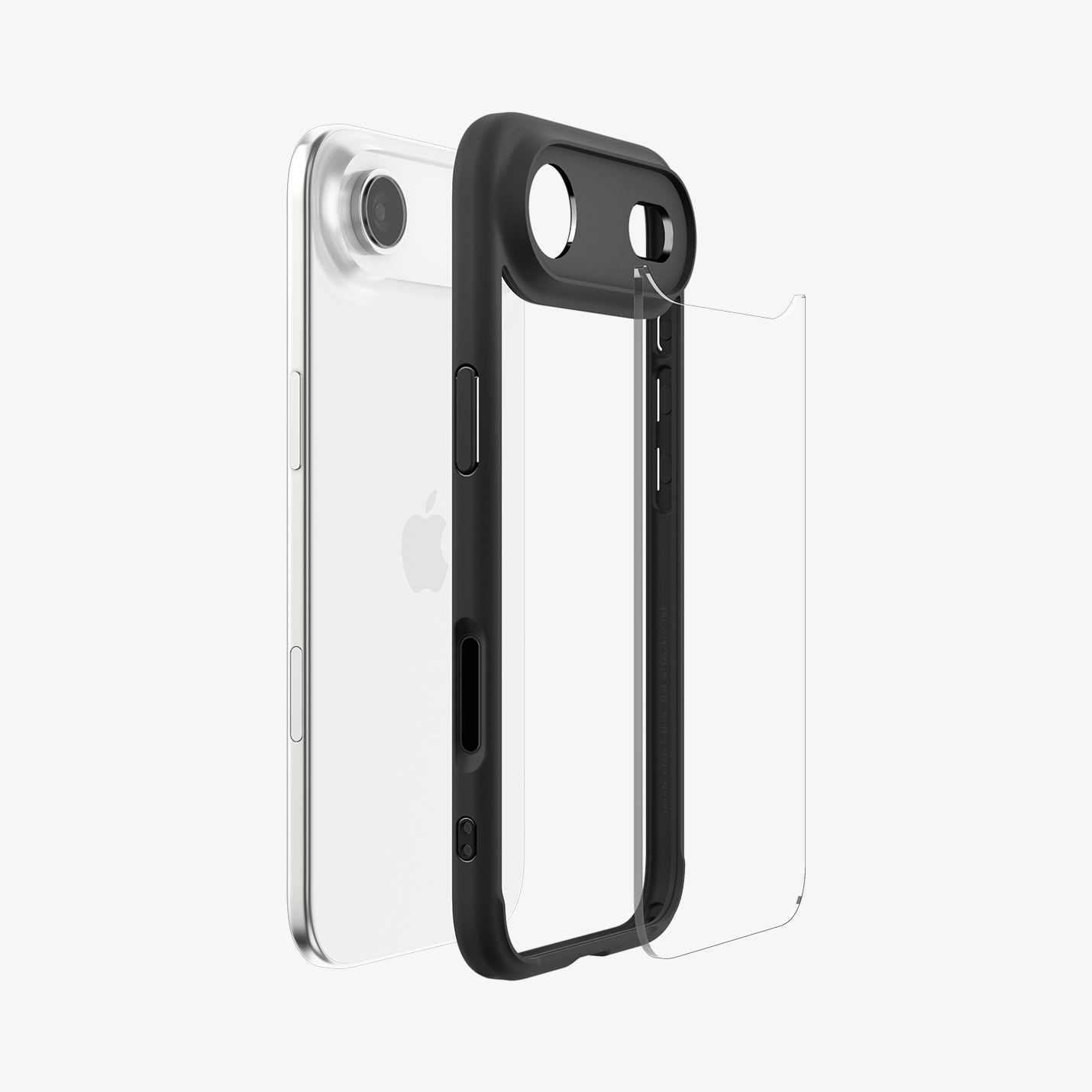ACS10050 - iPhone 17 Air Ultra Hybrid in Matte Black showing the back, detached from the frame of the case aligned with the device