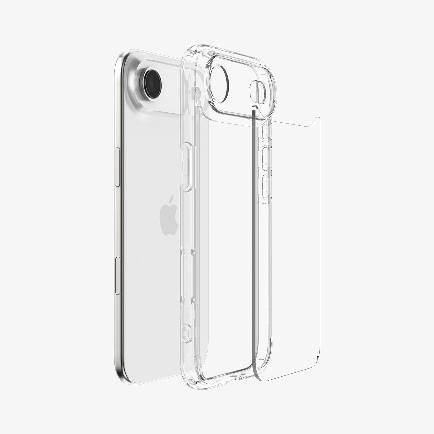 ACS10049 - iPhone 17 Air Ultra Hybrid in Crystal Clear showing the back, detached from the frame of the case aligned with the device