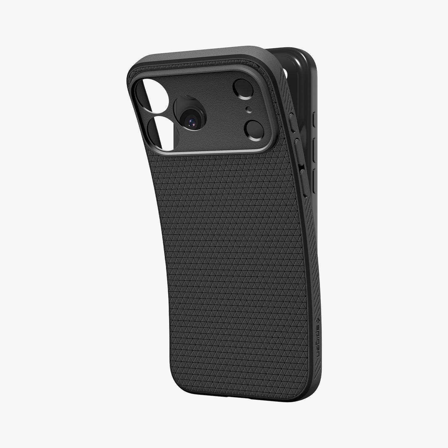 ACS09942 - iPhone 17 Pro Liquid Air in Matte Black showing the back, partially peeled off from the device
