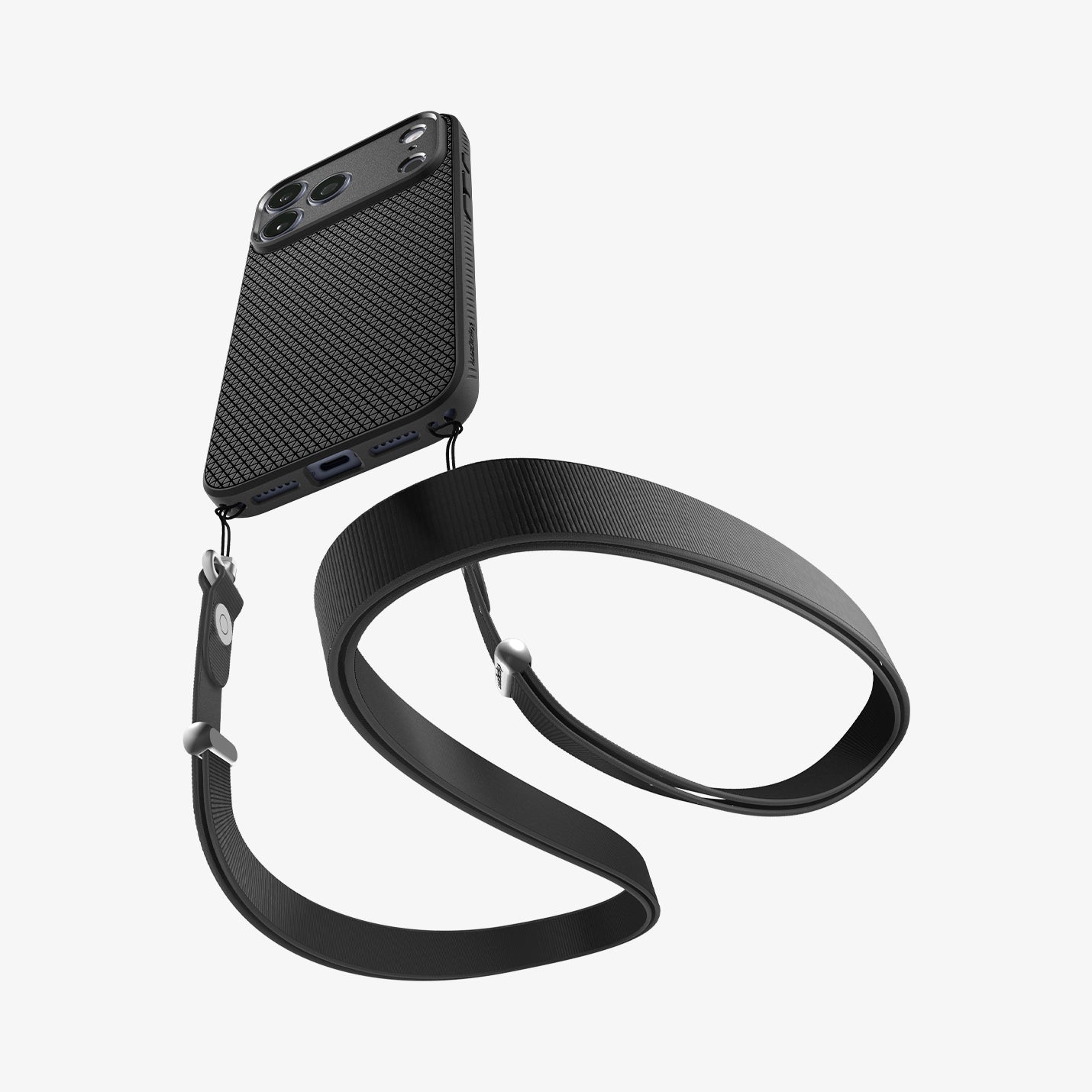 ACS09888 - iPhone 17 Pro Max Liquid Air in Matte Black showing lanyard with the strip
