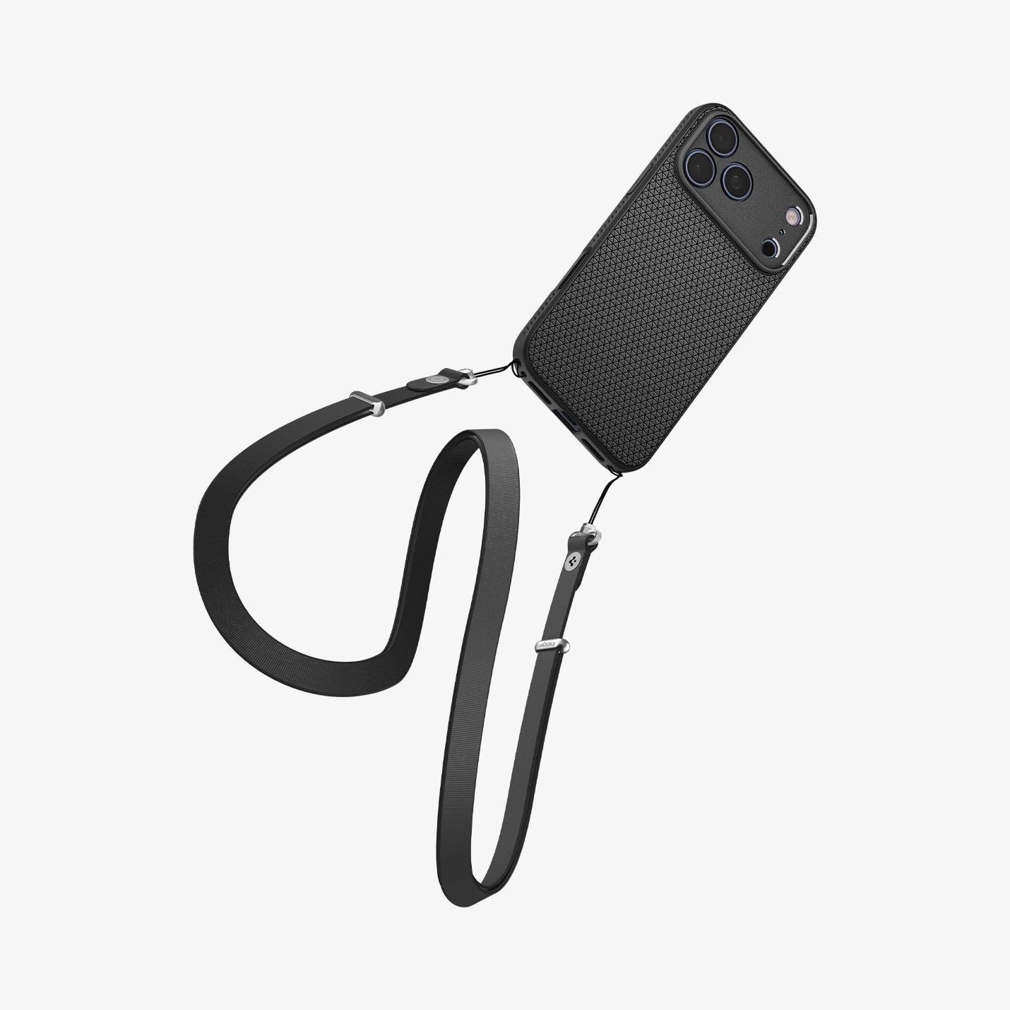ACS09888 - iPhone 17 Pro Max Liquid Air in Matte Black showing lanyard with the strip