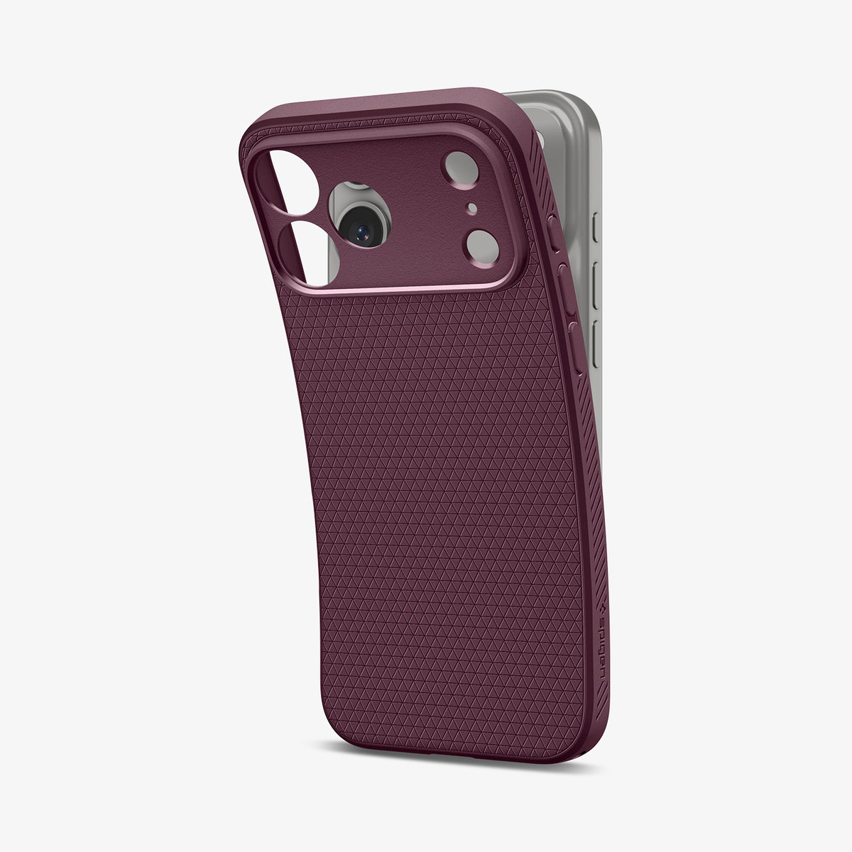ACS12334 - iPhone 18 Pro Max / iPhone 17 Pro Max Liquid Air in Dark Cherry showing the back, partially peeled off from the device