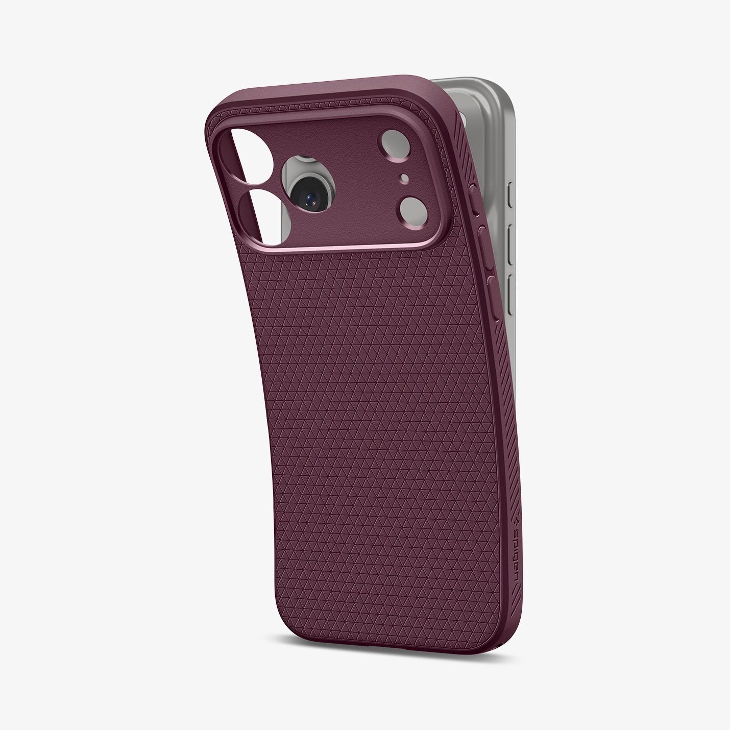 ACS12338 - iPhone 18 Pro / iPhone 17 Pro Liquid Air in Dark Cherry showing the back, partially peeled off from the device
