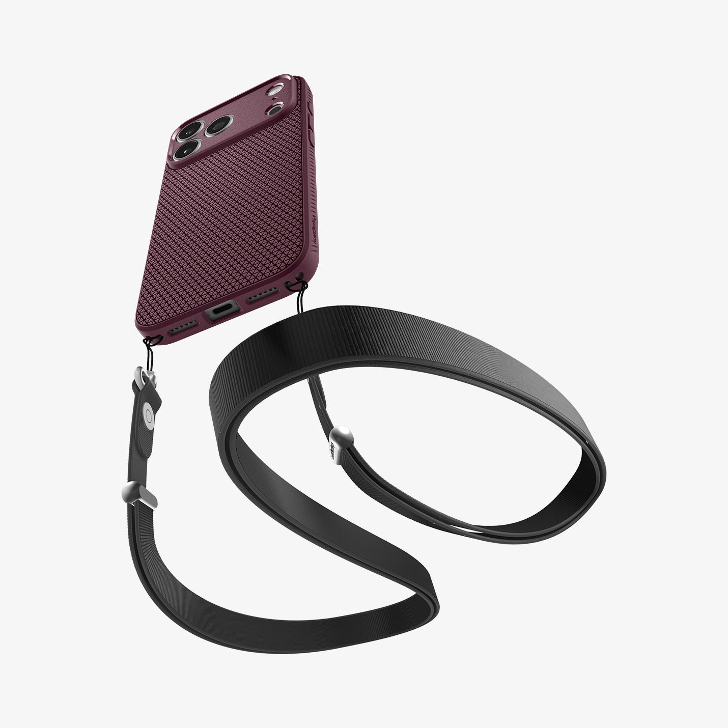 ACS12338 - iPhone 18 Pro / iPhone 17 Pro Liquid Air in Dark Cherry showing lanyard with the strip