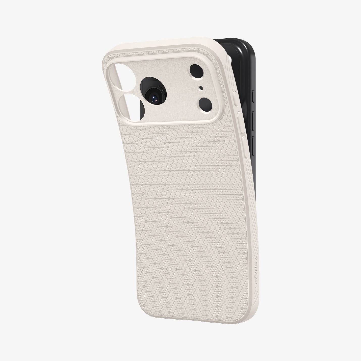 ACS09945 - iPhone 17 Pro Liquid Air in Natural Titanium showing the back, partially peeled off from the device