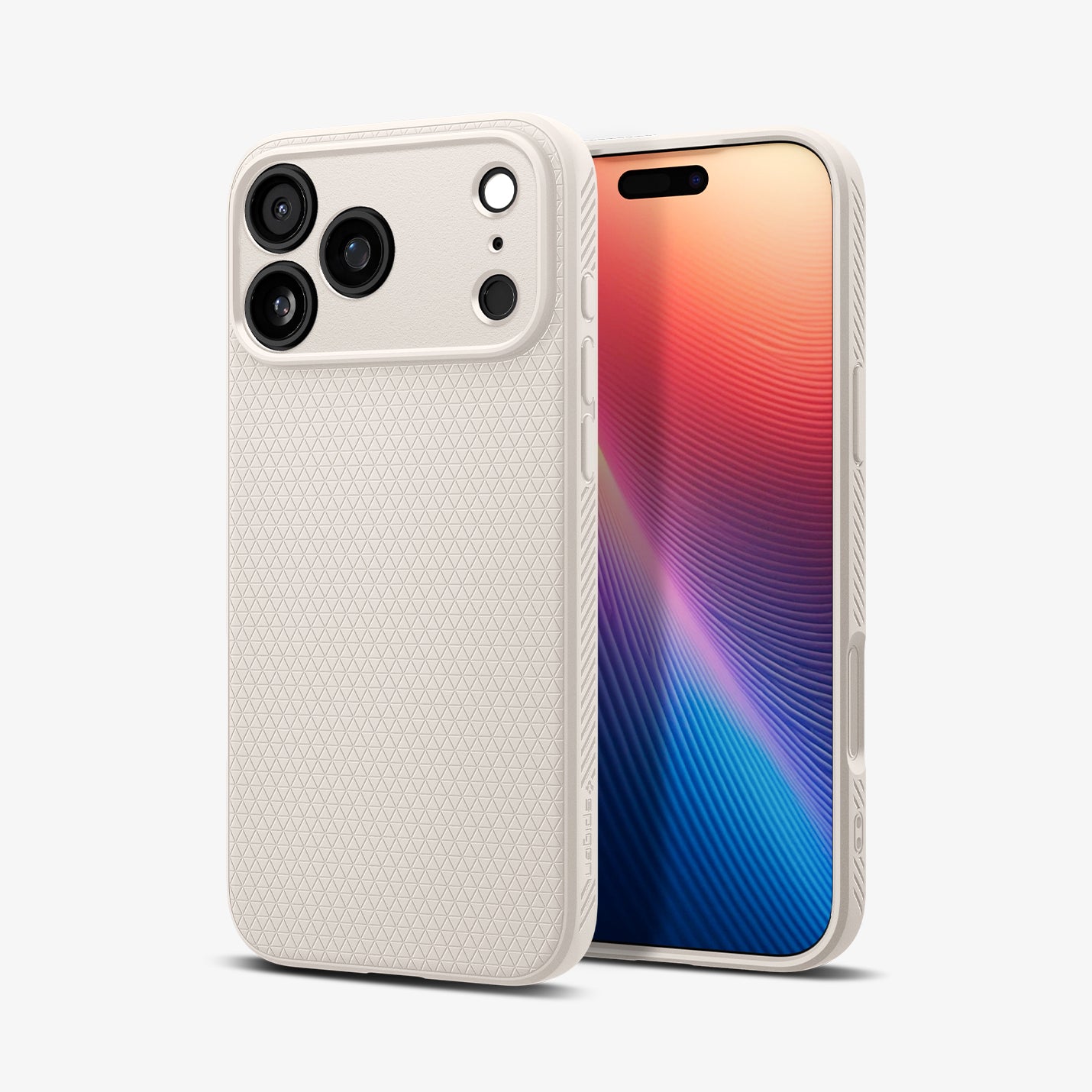 ACS09945 - iPhone 17 Pro Liquid Air in Natural Titanium showing the back, partial front and sides