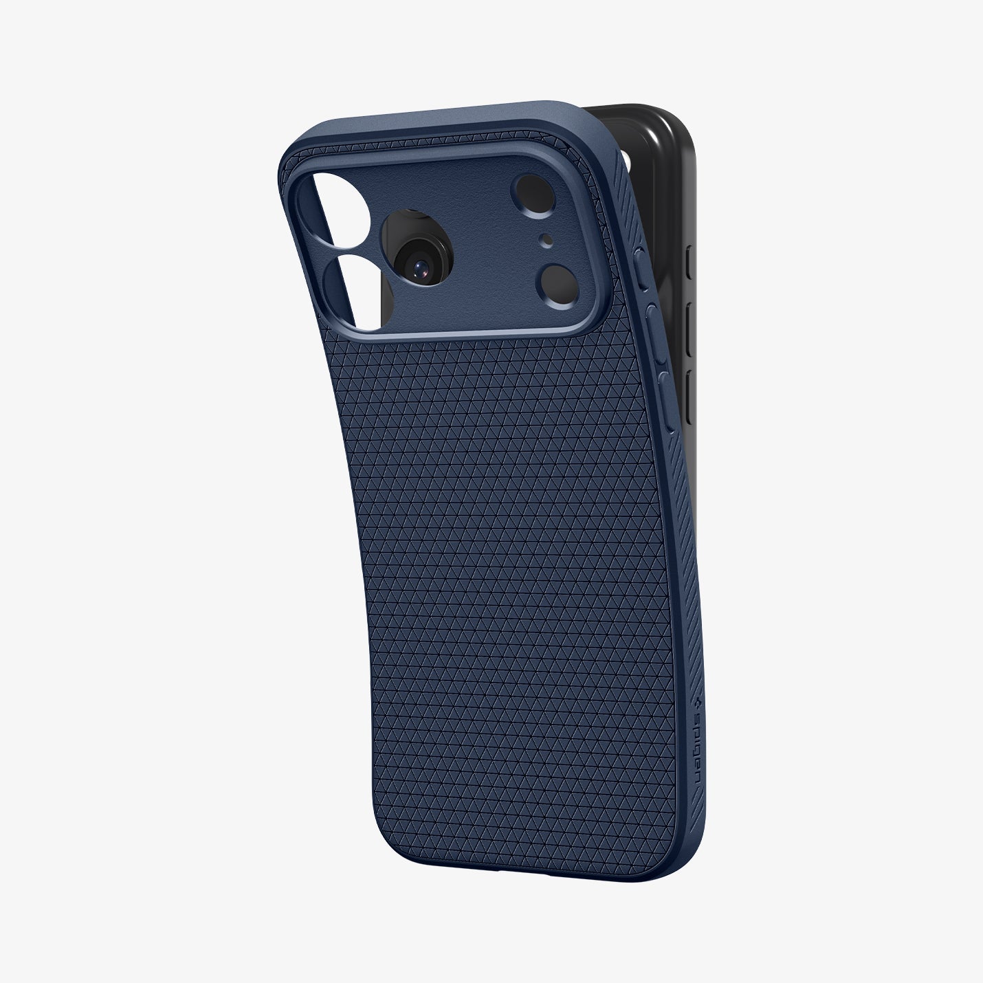 ACS09943 - iPhone 17 Pro Liquid Air in Navy Blue showing the back, partially peeled off from the device