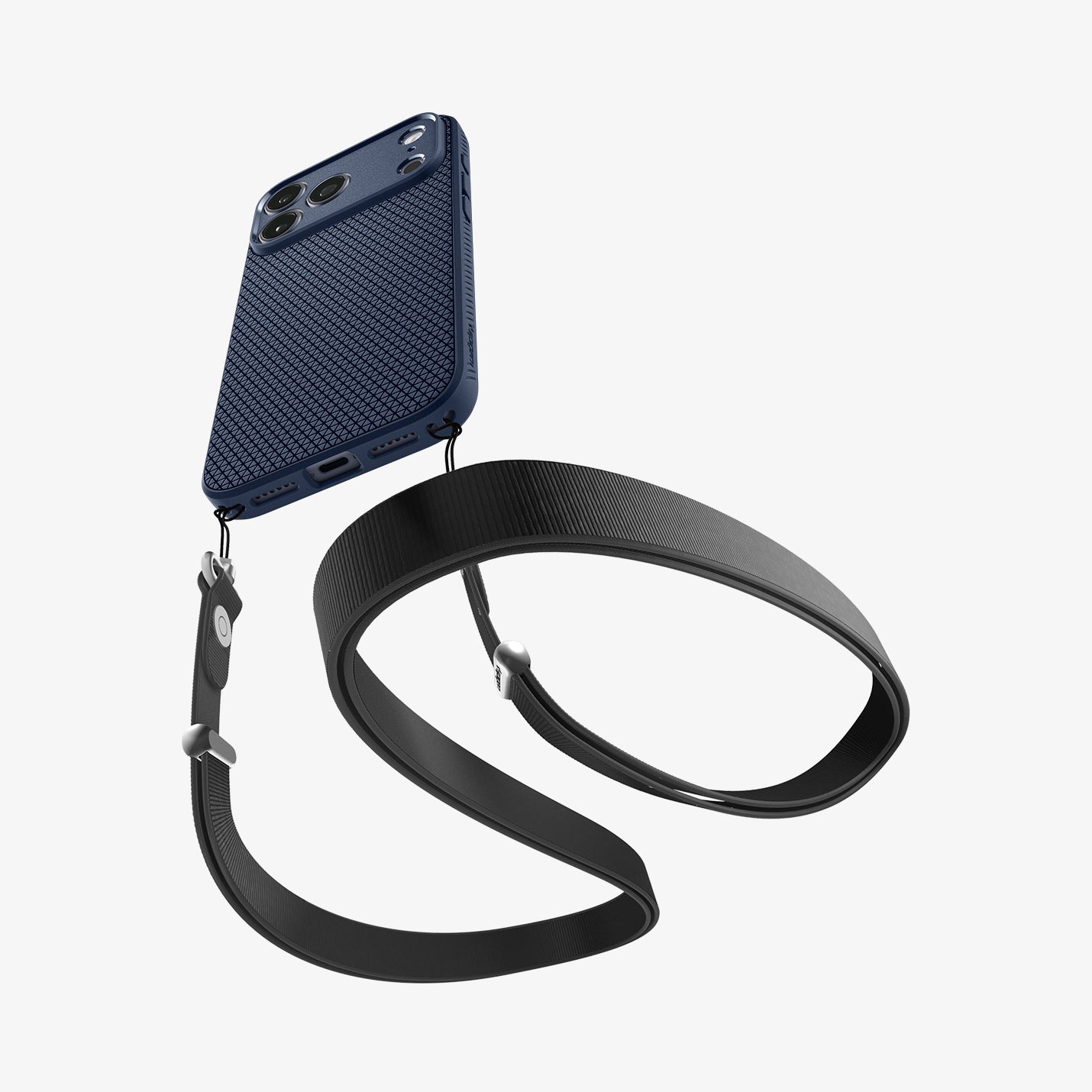 ACS09889 - iPhone 17 Pro Max Liquid Air in Navy Blue showing lanyard with the strip