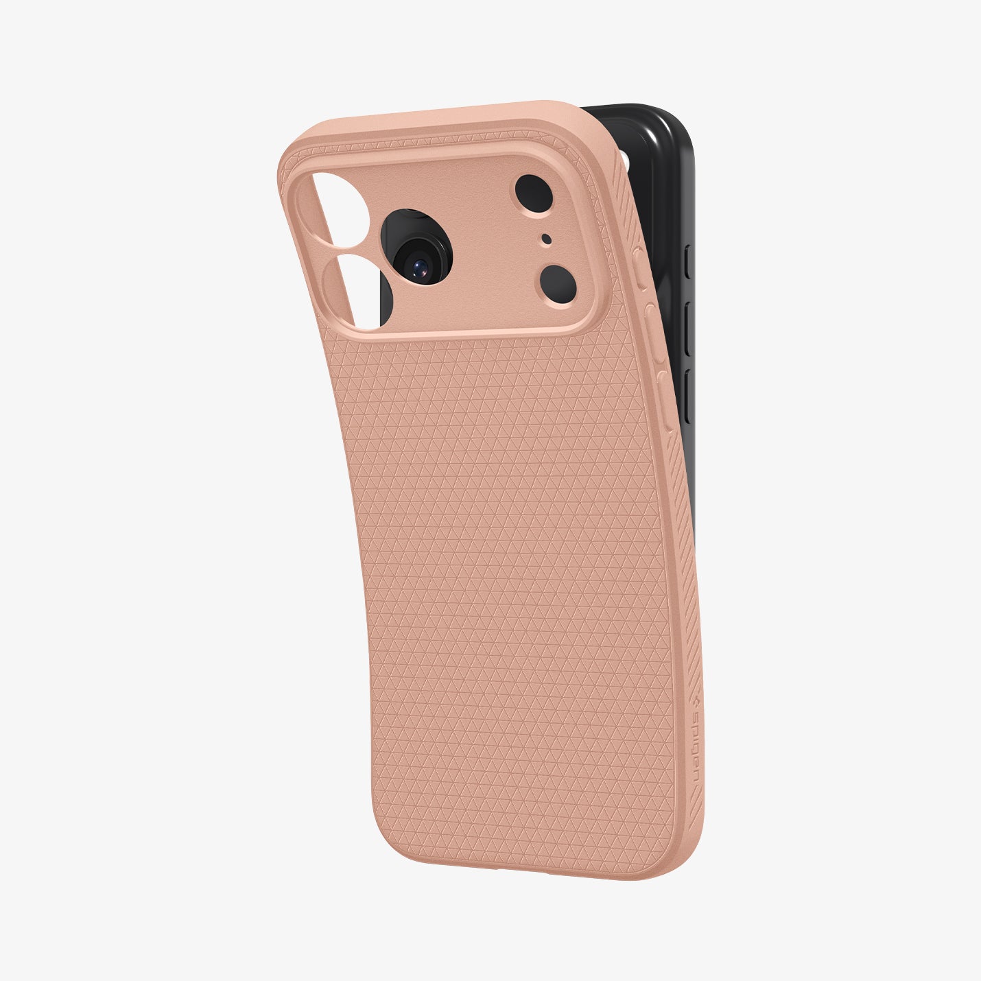 ACS09892 - iPhone 17 Pro Max Liquid Air in Rose Titanium showing the back, partially peeled off from the device