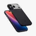 ACS09968CA - iPhone 18 Pro / iPhone 17 Pro Nano Pop (Mag Fit) in Black Sesame showing angled front and back views highlighting the smooth finish, textured grip, and precise button coverage