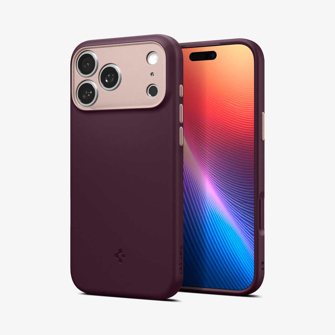 ACS09914CA - iPhone 18 Pro Max / iPhone 17 Pro Max Nano Pop (Mag Fit) in Burgundy Bean showing front and back angled views highlighting the slim profile, raised edges, and textured side grip