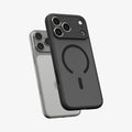 ACS10069 - iPhone 17 Pro Ultra Hybrid (MagFit) in Frost Black showing the front of layer hovering above the magfit magnet plate and the case