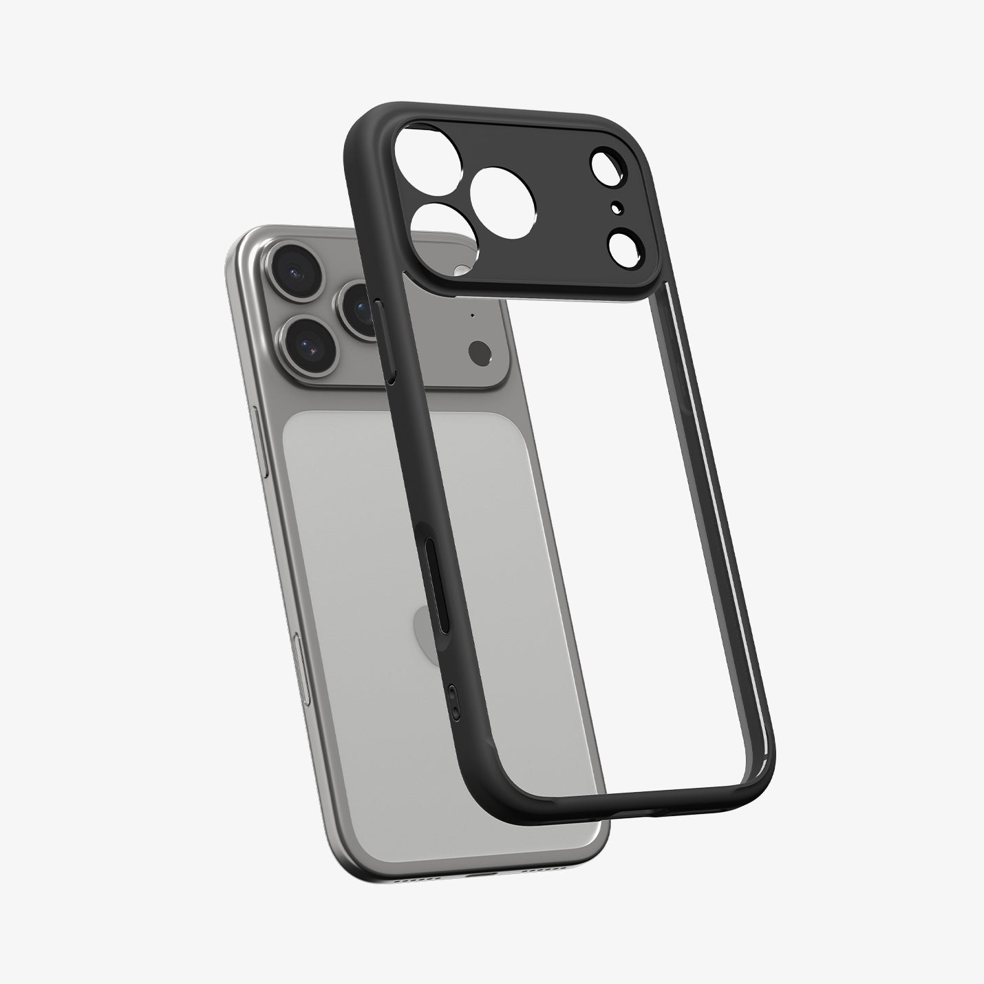 ACS10065CC - iPhone 18 Pro  / iPhone 17 Pro Ultra Hybrid in Matte Black showing the back, detached from the frame of the case aligned with the device