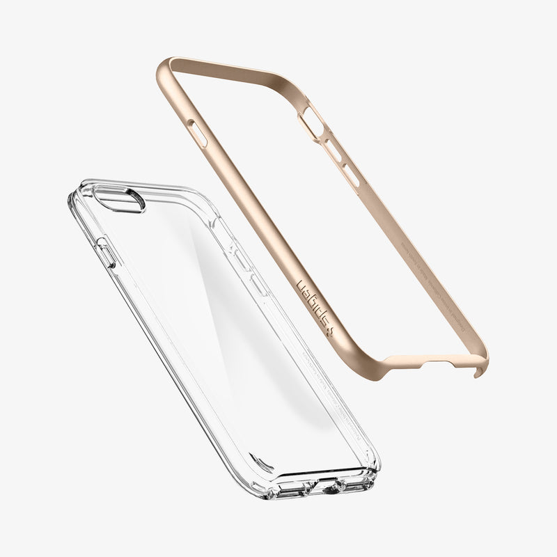054CS22366 - iPhone 8 Series Neo Hybrid Crystal Case in champagne gold showing the two layers of case hovering away from each other
