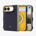 ACS11686 - iPhone Duo Nano Pop (Mag Fit) in Blueberry Navy showing multiple views of the foldable case with contrasting trim, camera protection, and slim profile