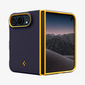 ACS11686 - iPhone Duo Nano Pop (Mag Fit) in Blueberry Navy showing a partially unfolded phone case with a raised camera cutout, smooth back panel, and exposed hinge.