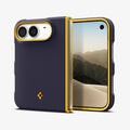 ACS11686 - iPhone Duo Nano Pop (Mag Fit) in Blueberry Navy showing front and rear views of the case partially folded with raised protective edges