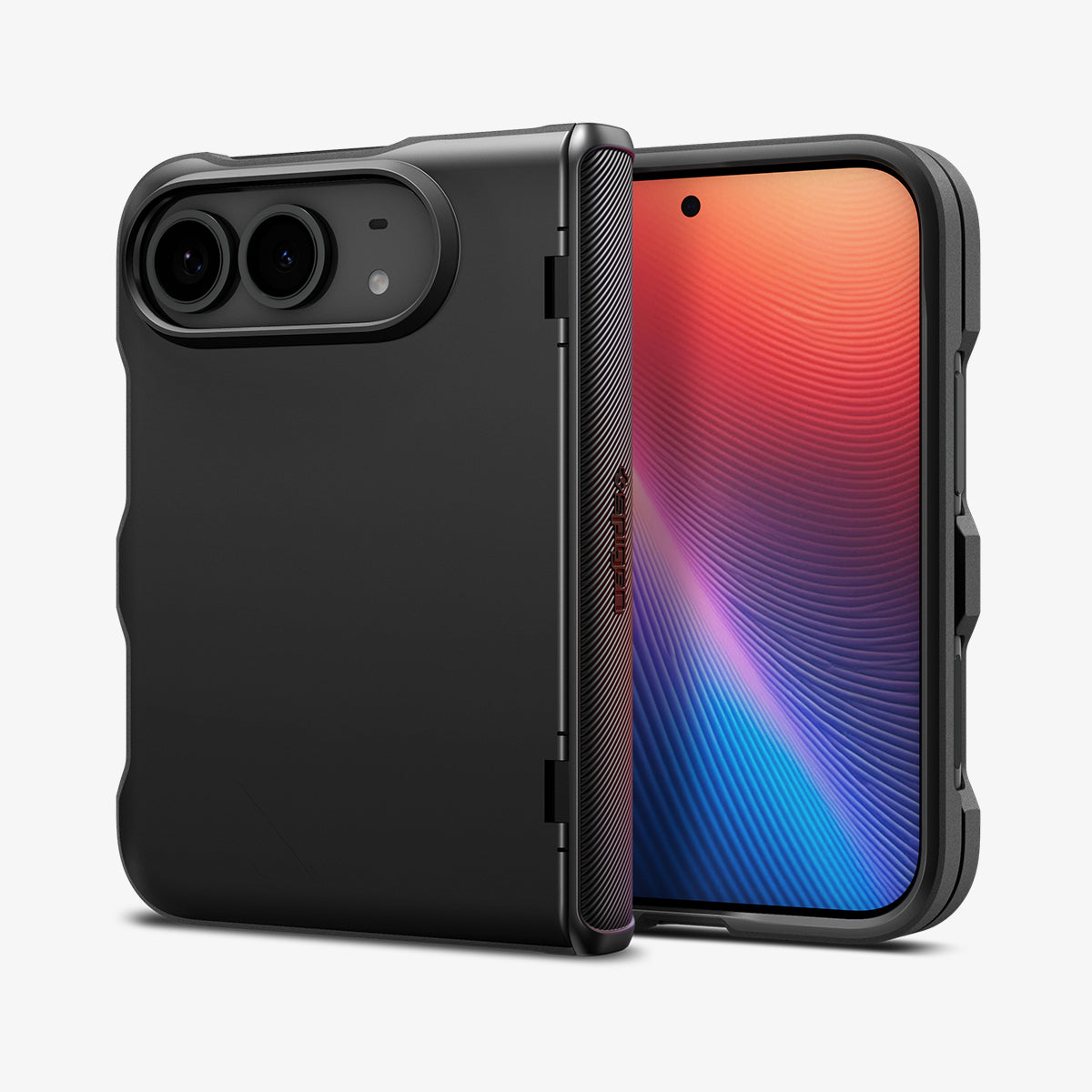 ACS11695 - iPhone Duo Slim Armor Pro (Mag Fit) showing the case at an angled view with full hinge coverage and reinforced edges