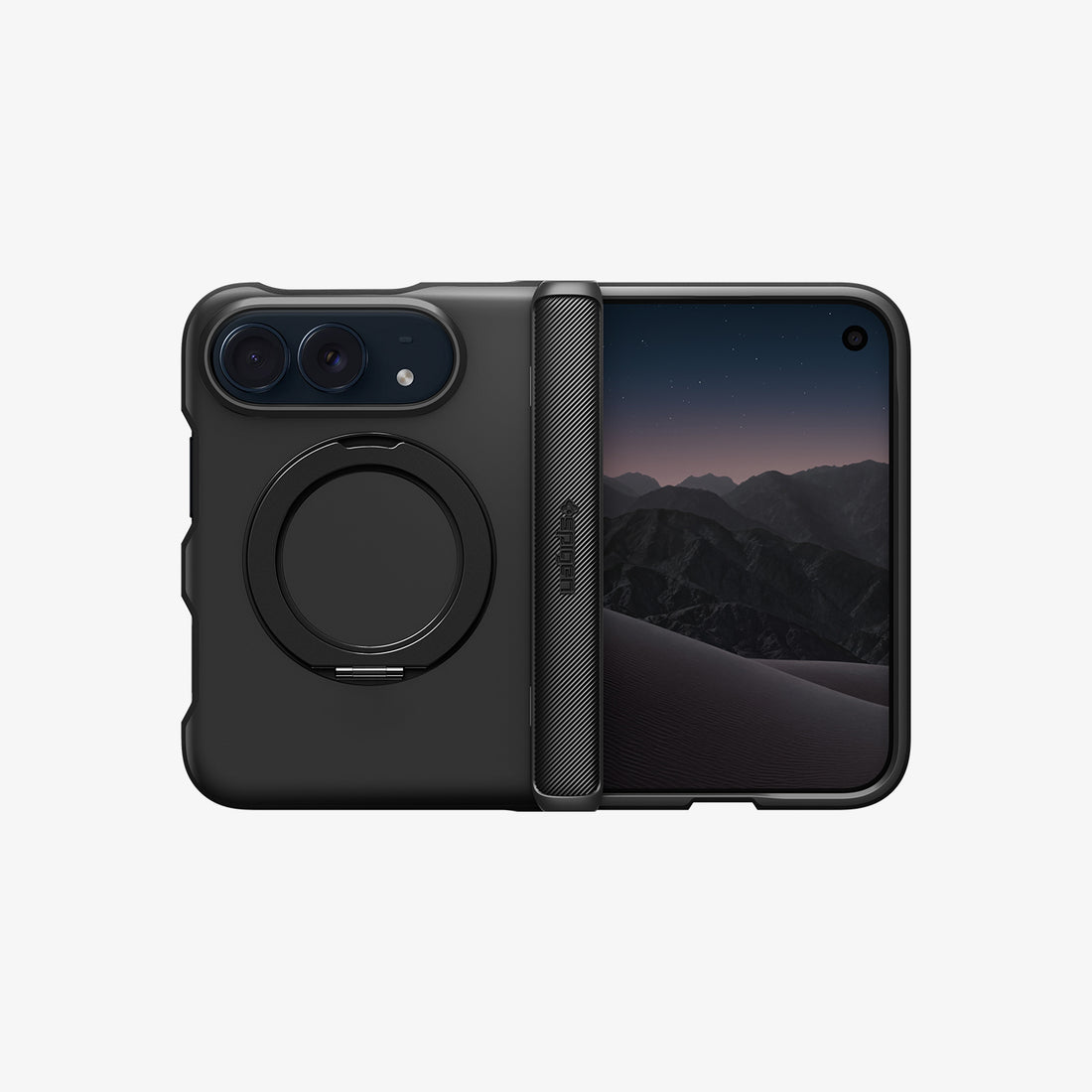 ACS11780 - iPhone Duo Slim Armor Pro S (Mag Fit) showing a foldable phone case with a circular ring stand on the back and a protective hinge cover.