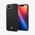 ACS09153 - iPhone 16e Case Enzo Aramid in Matte Black showing the back, partial front and sides