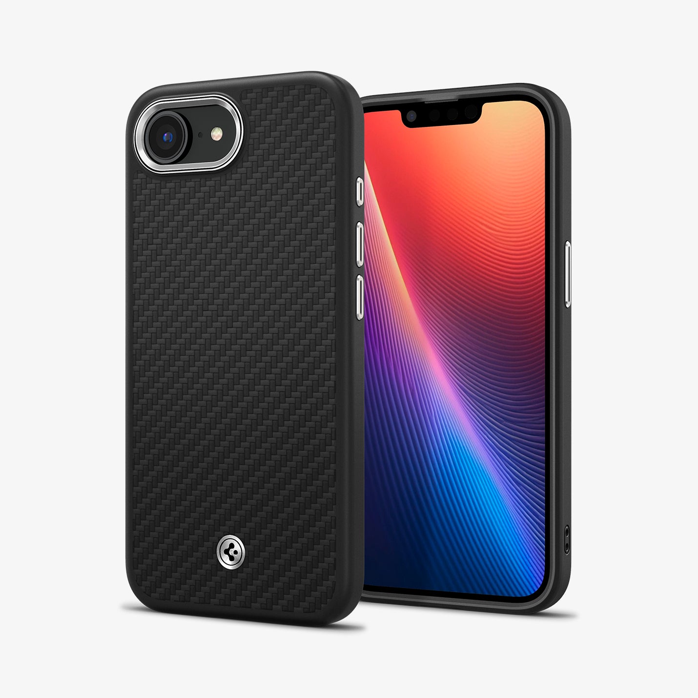 ACS09153 - iPhone 16e Case Enzo Aramid in Matte Black showing the back, partial front and sides