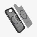 ACS09153 - iPhone 16e Case Enzo Aramid in Matte Black showing the inner layer hovering above the metal ring and the case
