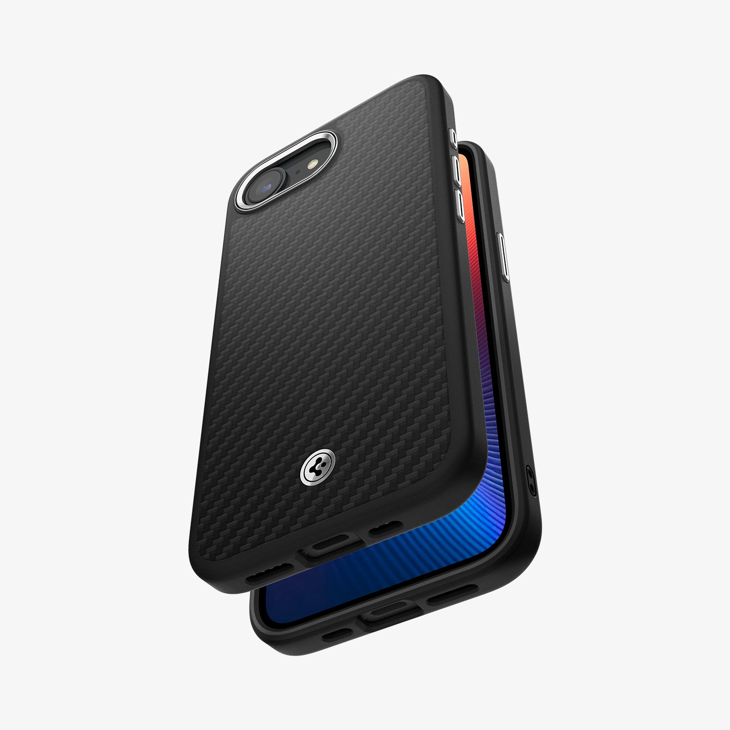 ACS09153 - iPhone 16e Case Enzo Aramid in Matte Black showing the back, partial front, sides and bottom