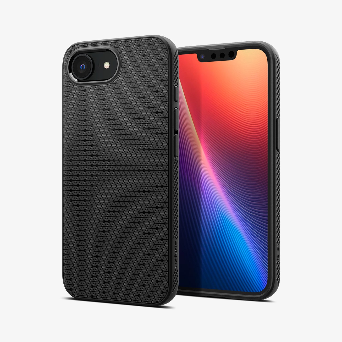 ACS09151 - iPhone 16e Case Liquid Air (MagFit) in Matte Black showing the back, partial front and sides