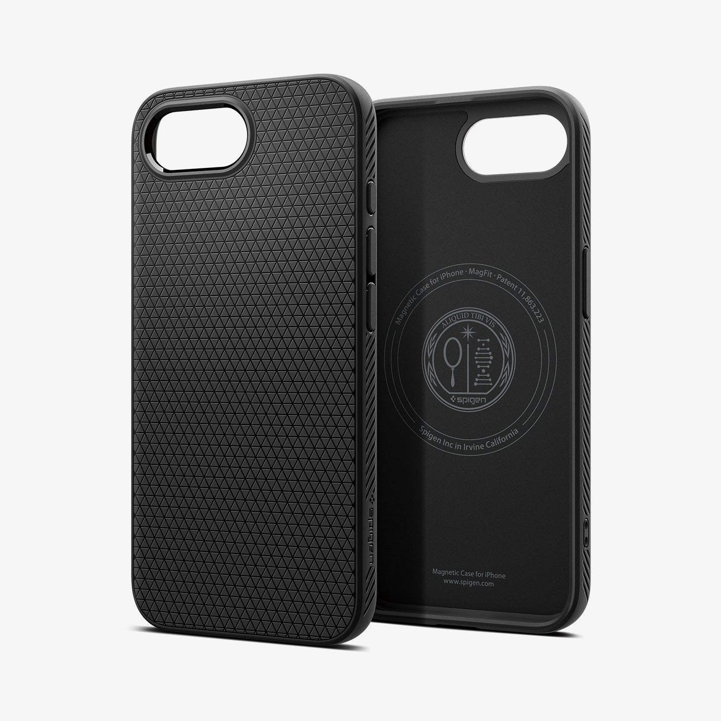 ACS09151 - iPhone 16e Case Liquid Air (MagFit) in Matte Black showing the back, inner and sides