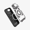 ACS09129 - iPhone 16e Case Slim Armor (MagFit) in Black showing the impact foam hovering above the metal ring and the case