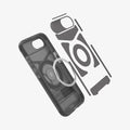ACS09131 - iPhone 16e Case Slim Armor (MagFit) in Frost Black showing the impact foam hovering above the metal ring and the case