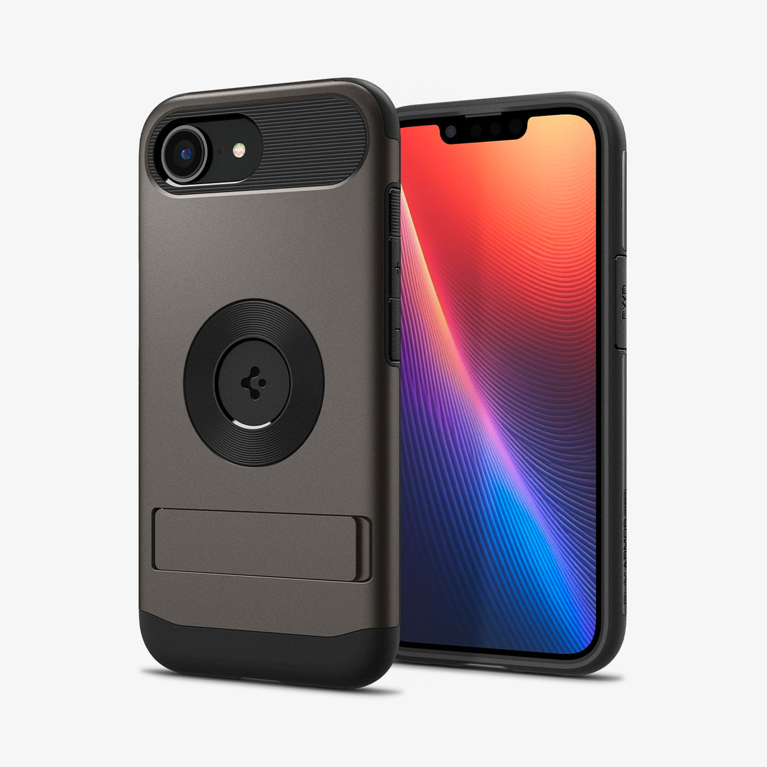ACS09130 - iPhone 16e Case Slim Armor (MagFit) in Gunmetal showing the back, partial front and sides