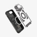 ACS09130 - iPhone 16e Case Slim Armor (MagFit) in Gunmetal showing the impact foam hovering above the metal ring and the case